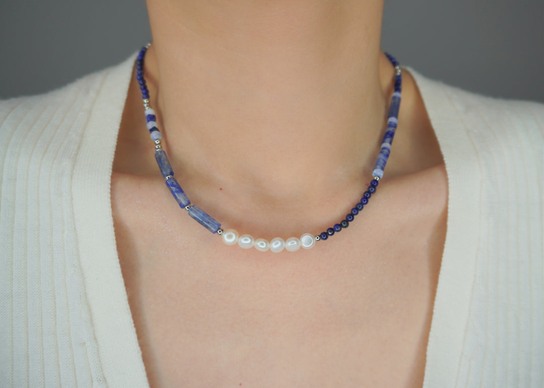 Ke Jewelry Natural Blue Gemstone Freshwater Pearl Necklace