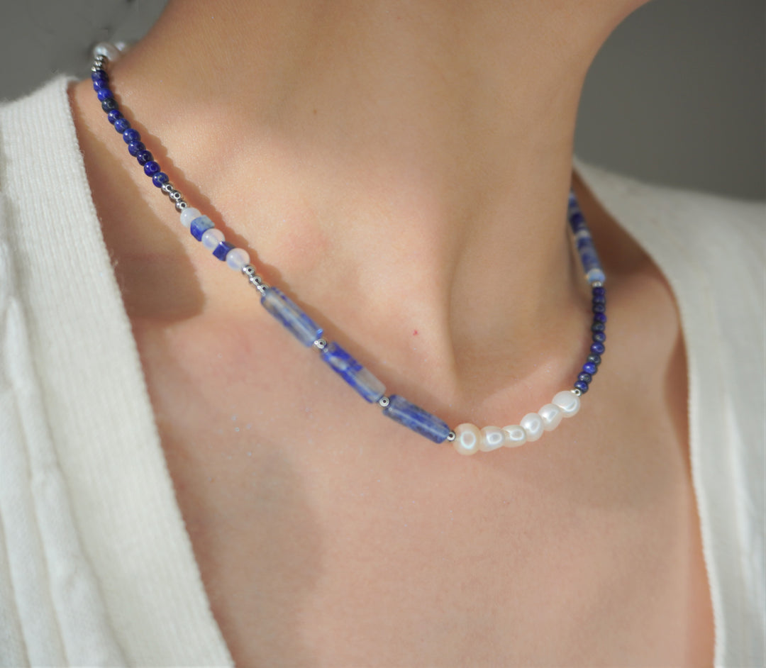 Ke Jewelry Natural Blue Gemstone Freshwater Pearl Necklace