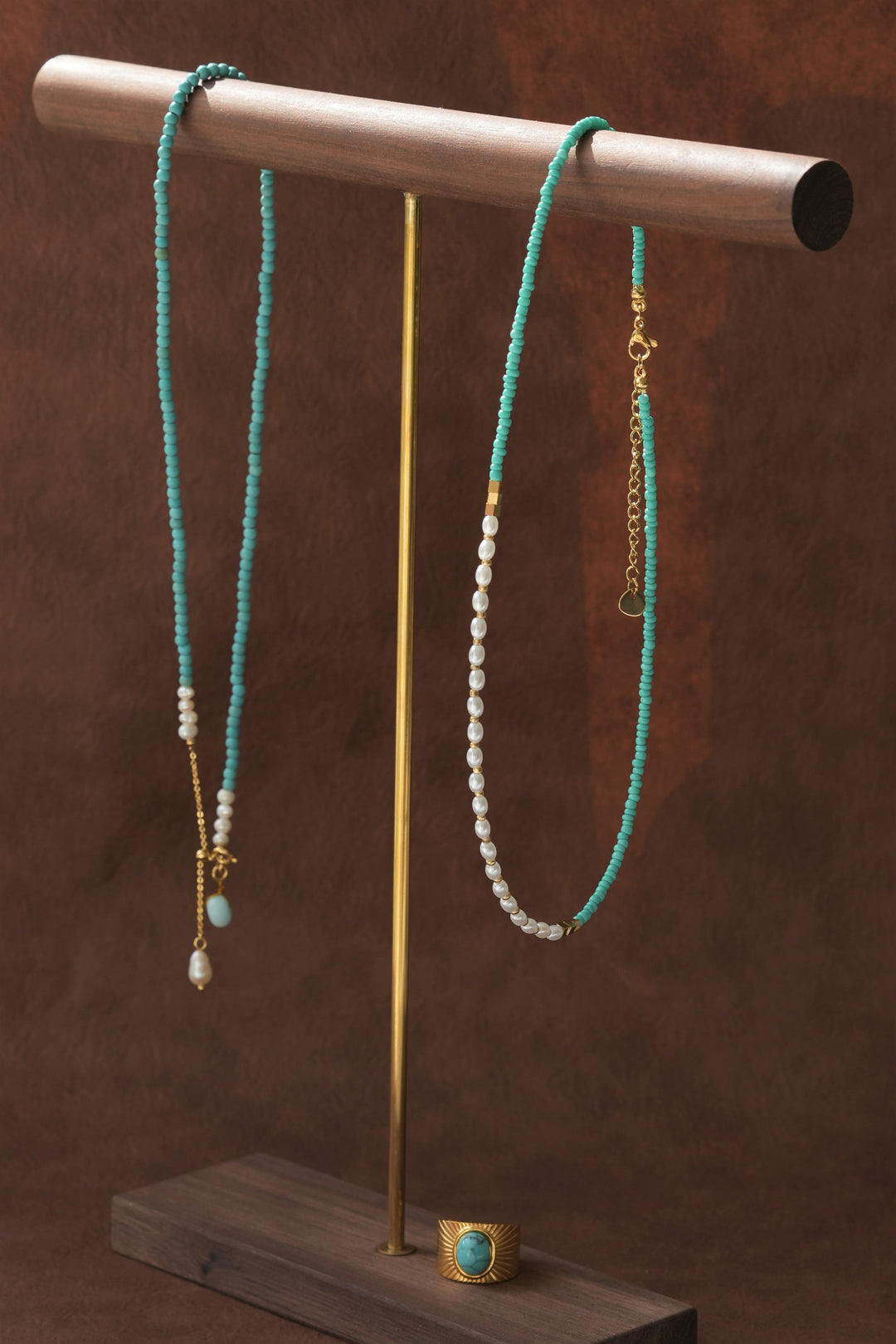 Turquoise Cyan Beaded Natural Gemstone and freshwater Pearls Necklace 