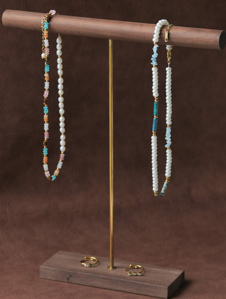 Ke Jewelry beaded blue natural stone Regal Emperor Pine Blue Gemstone and Freshwater Pearl Necklace