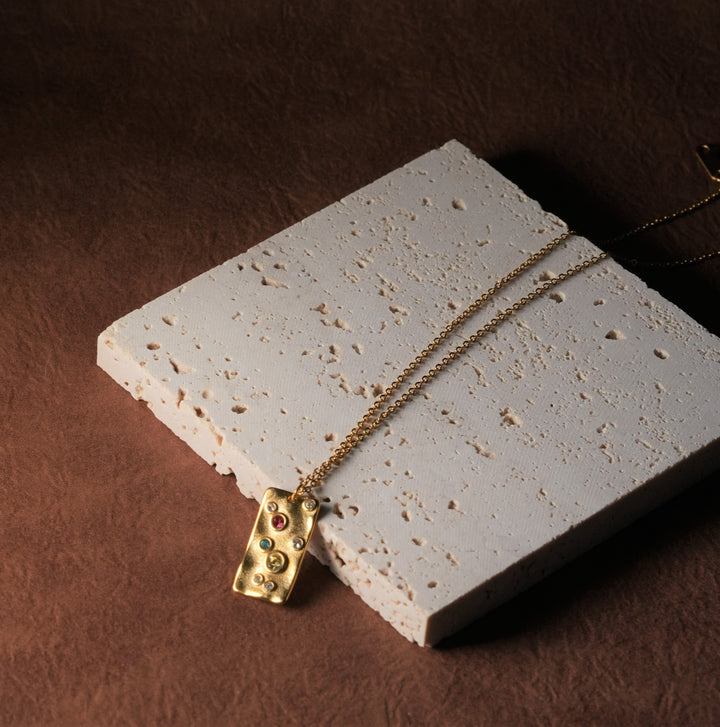 Hammered Square 18K Gold Titanium Steel Necklace