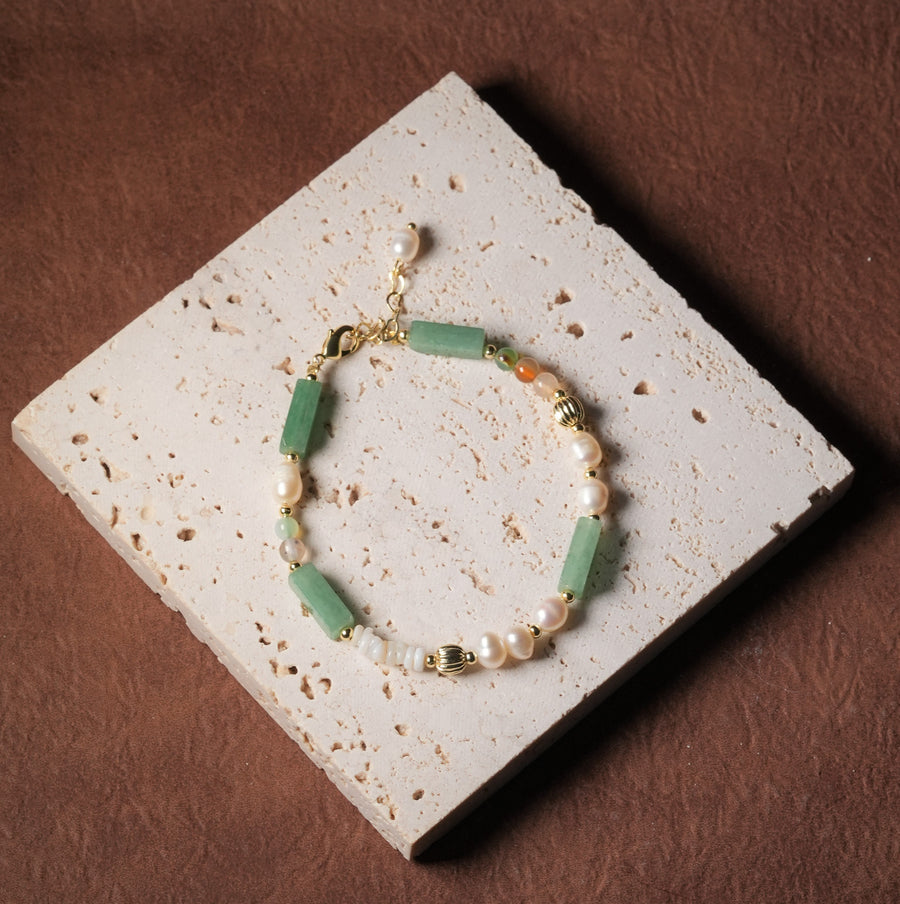 Ke Jewelry Radiant Green Gemstone Freshwater Pearls Bracelet