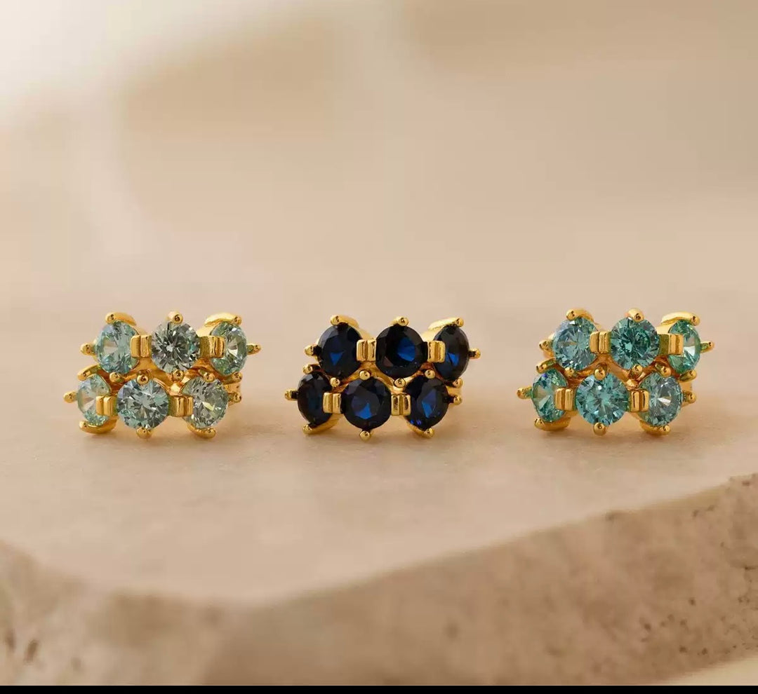Birthstone gold earrings with multicolored gemstones 