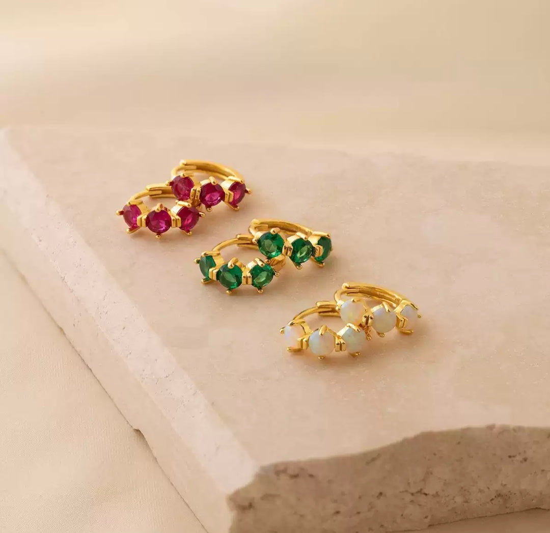 Birthstone gold earrings with multicolored gemstones 