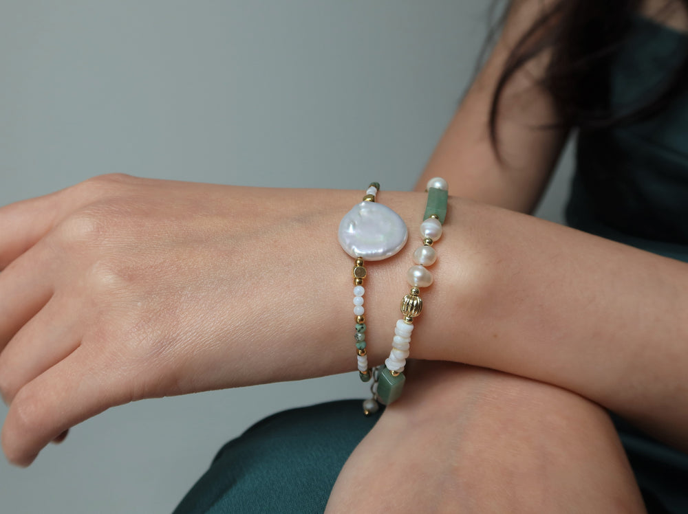 Ke Jewelry Radiant Green Gemstone Freshwater Pearls Bracelet