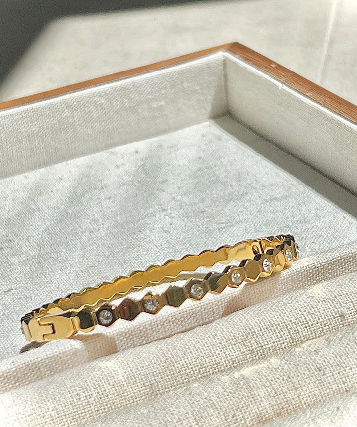 18K Plated Honeycomb Hexagonal Bangle Bracelet – Gold, White Gold & Rose Gold | Ke Jewelry Melbourne