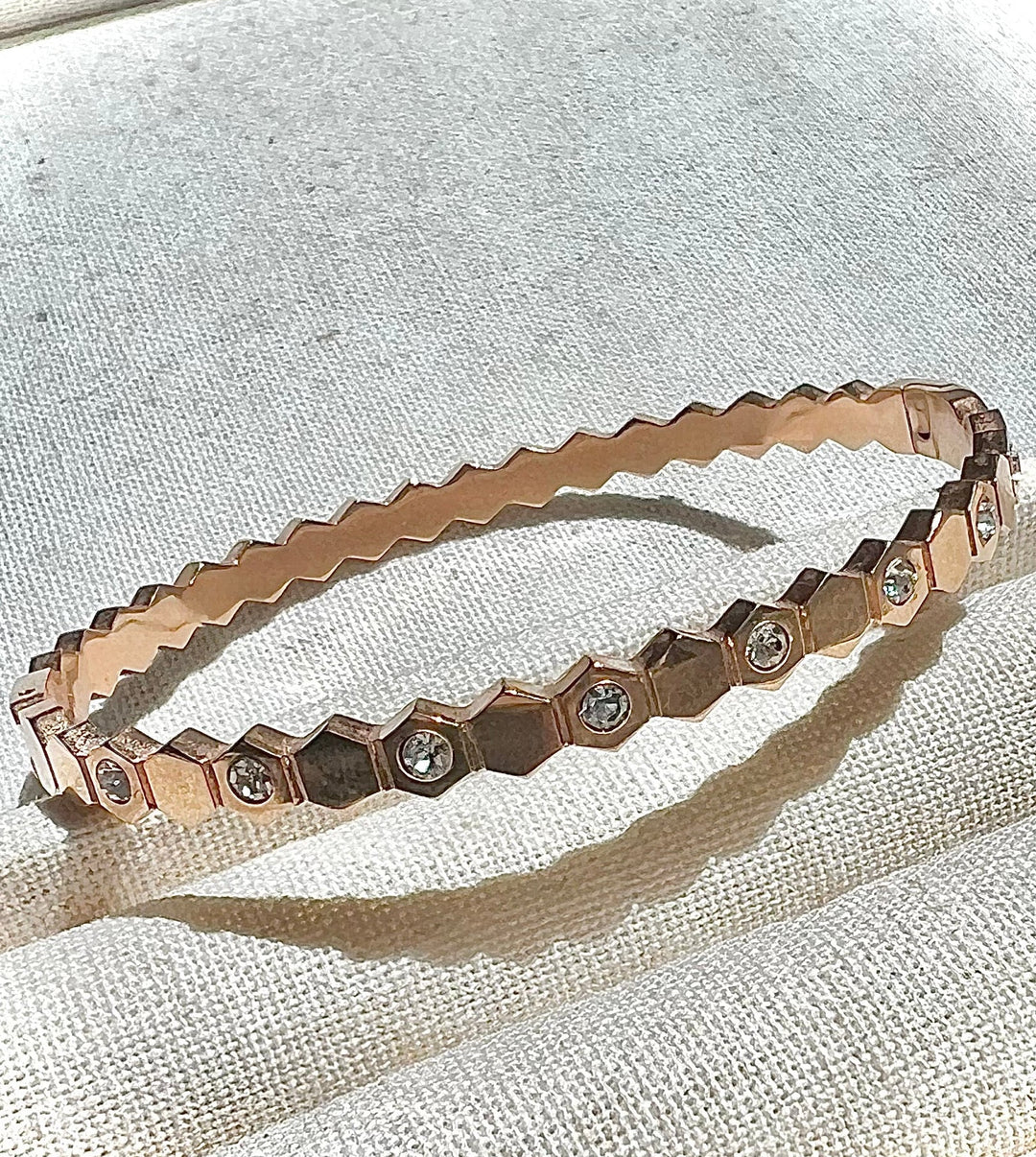 18K Plated Honeycomb Hexagonal Bangle Bracelet – Gold, White Gold & Rose Gold | Ke Jewelry Melbourne