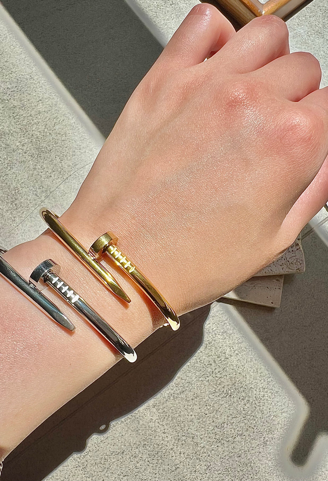 Nail Bracelet Bangle - Available in 18K White Gold, Gold &amp; Rose Gold Plating | Ke Jewelry Melbourne