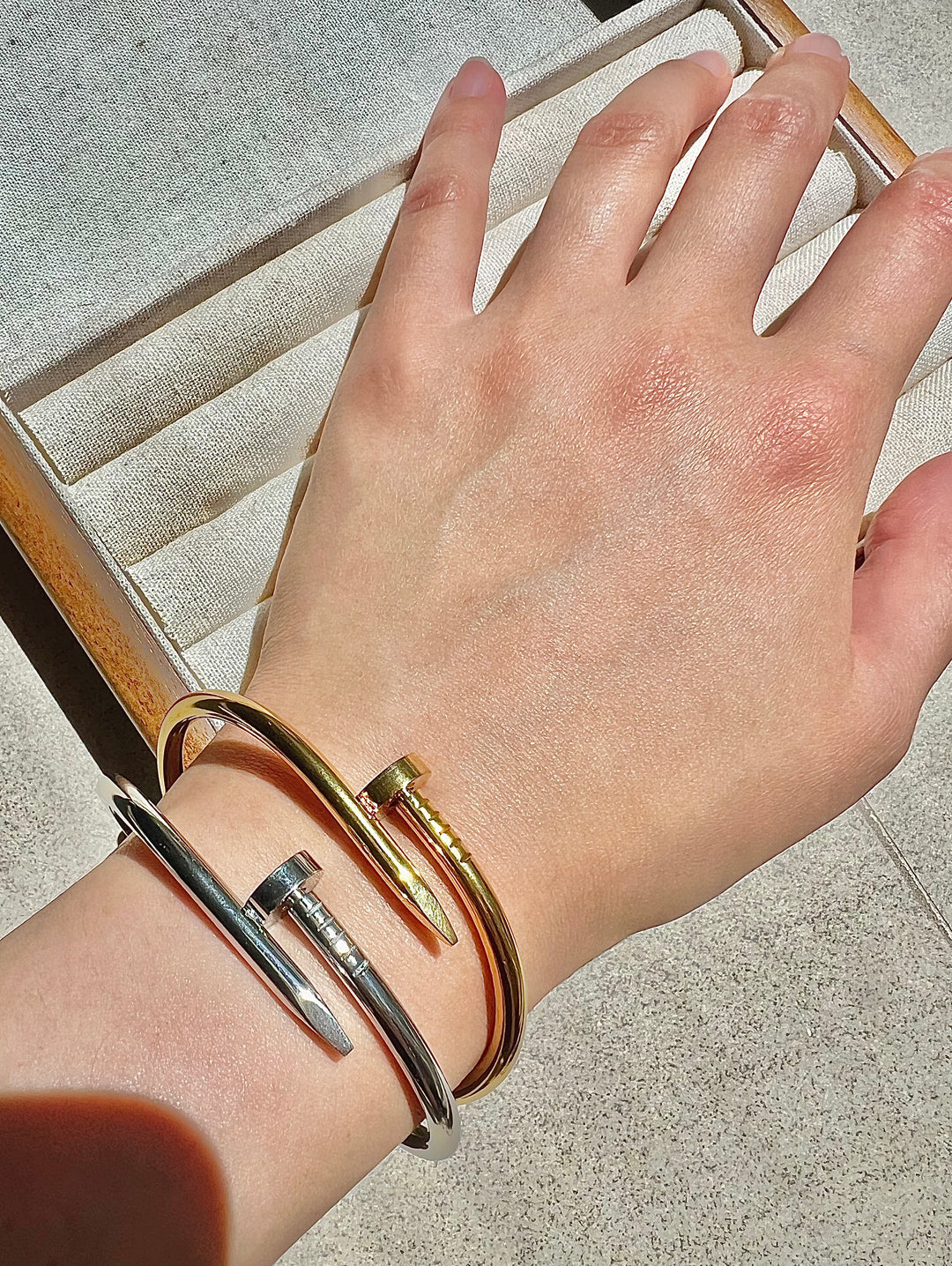 Nail Bracelet Bangle - Available in 18K White Gold, Gold &amp; Rose Gold Plating | Ke Jewelry Melbourne