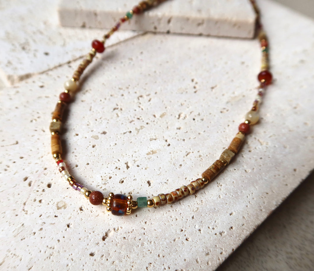 Amber Ruby Beaded necklace 