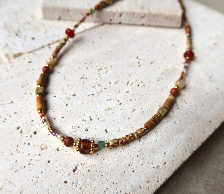 Amber Ruby Beaded necklace 