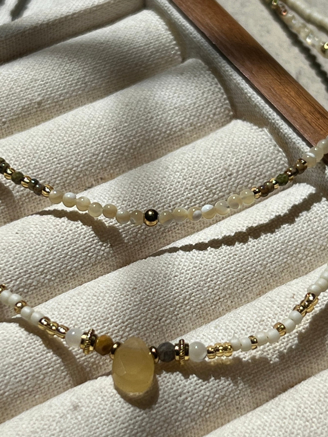 White Stone Pendant Necklace Plated in 18K Gold | Light Tone Beaded Necklace | Ke Jewelry Melbourne