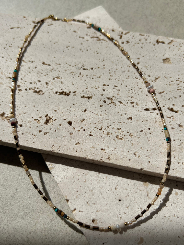 Neutral beaded necklace Ke Jewelry Melbourne 