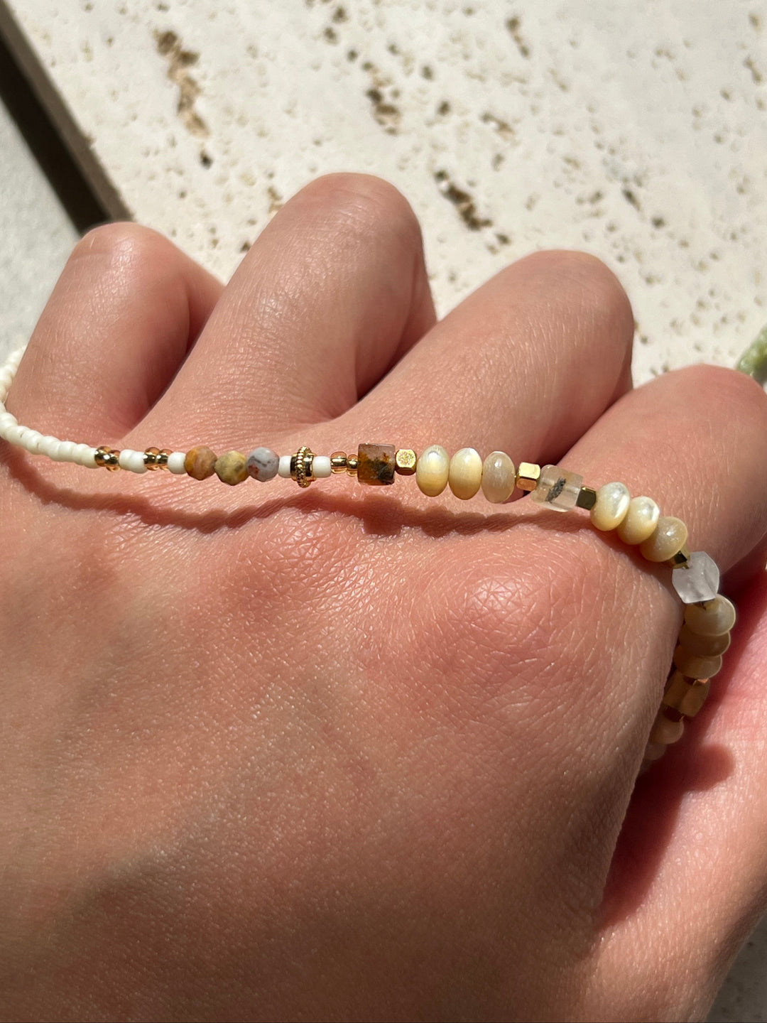 White Beach Natural Stone Beaded Necklace – 18K Gold Plated | Ke Jewelry Melbourne